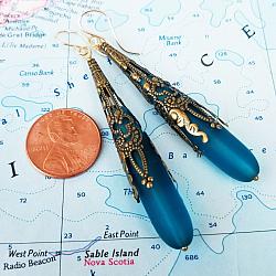 Azure Blue Call Me Vintage Brass and Seaglass Earrings