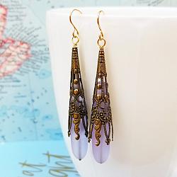 Lavender Call Me Vintage Sea Glass and Brass Earrings