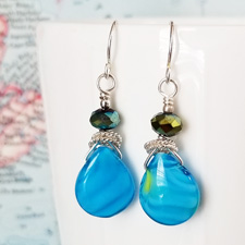 Ocean Drops Glass, Crystal and Sterling Earrings