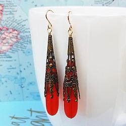 Coral Red Call Me Vintage Sea Glass and Brass Earrings