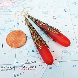 Coral Red Call Me Vintage Sea Glass and Brass Earrings