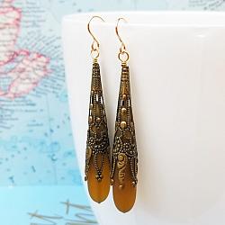 Smoky Topaz Call Me Vintage Brass and Seaglass Earrings